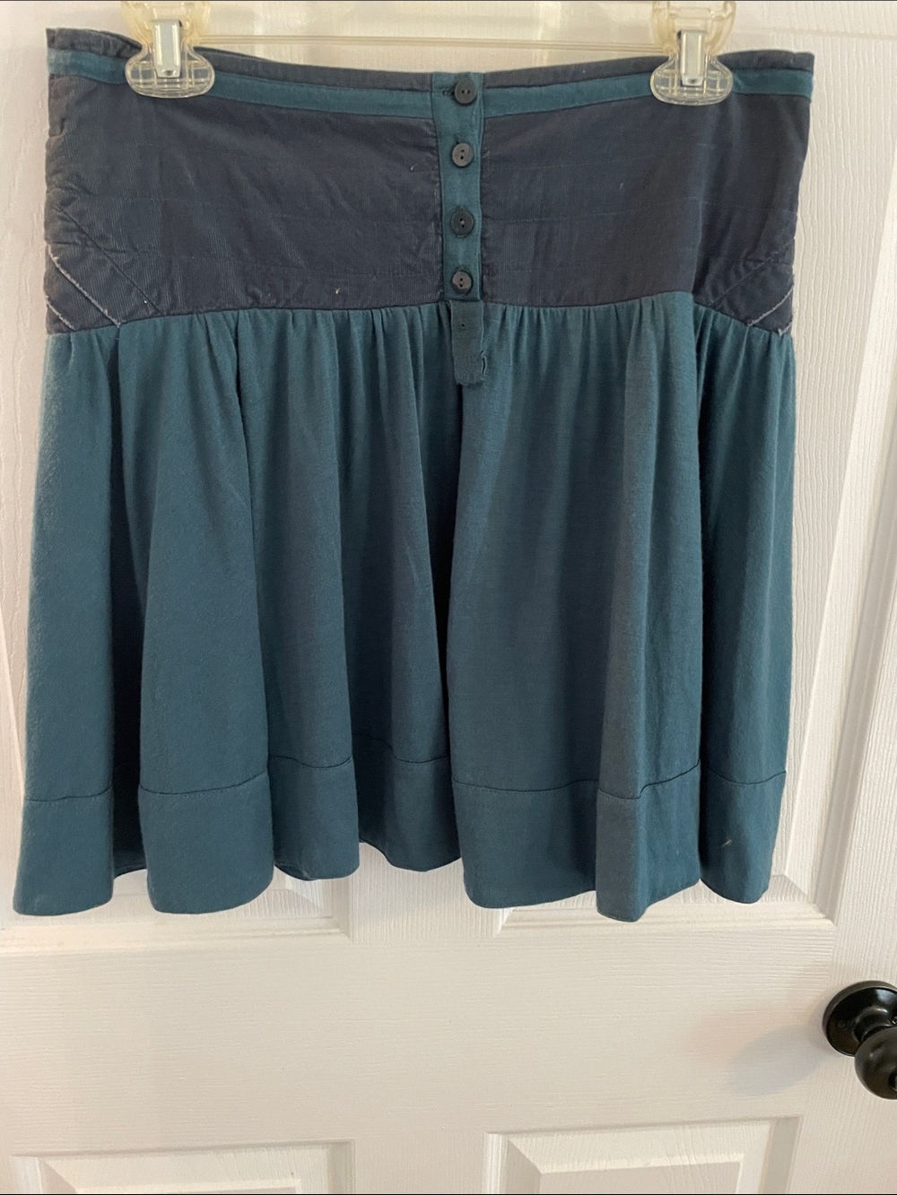Two-Tone Teal Button-Front Mini Skirt